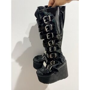 Demonia Swing 815 Platform Tall Boots Womens 6 Gothic Punk Buckle Patent Leather